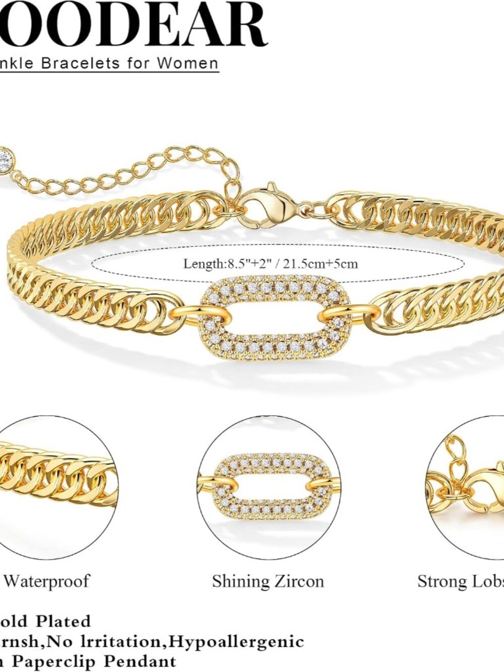 Gold Ankle Bracelets for Women Waterproof - Trendy 14K Gold Silver Plated Anklet - Picture 5 of 8